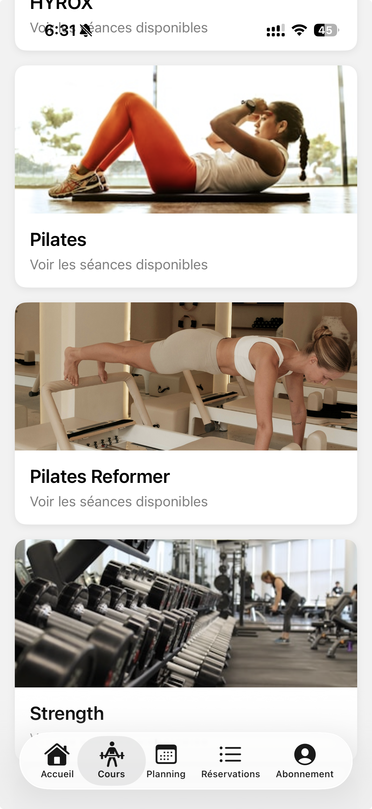 Écran cours getInnr